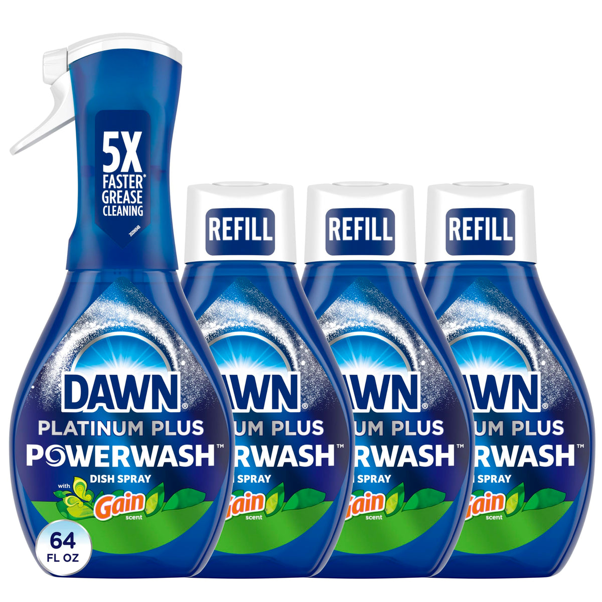 Dawn Powerwash Gain Original Dish Spray Liquid Dish Soap Dish Soap Refill 1 Starter Kit + 3 Refills 64 Fl Oz