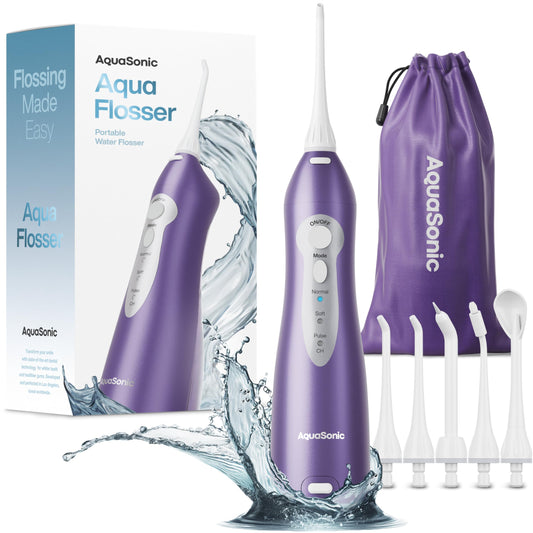 AquaSonic Water Flosser - Cordless Rechargeable Water Flossers for Teeth Cleaning - Waterproof Aqua Flosser Portable Oral Irrigator for Dental Cleaning with 5 Jet Tips – Braces Home Travel
