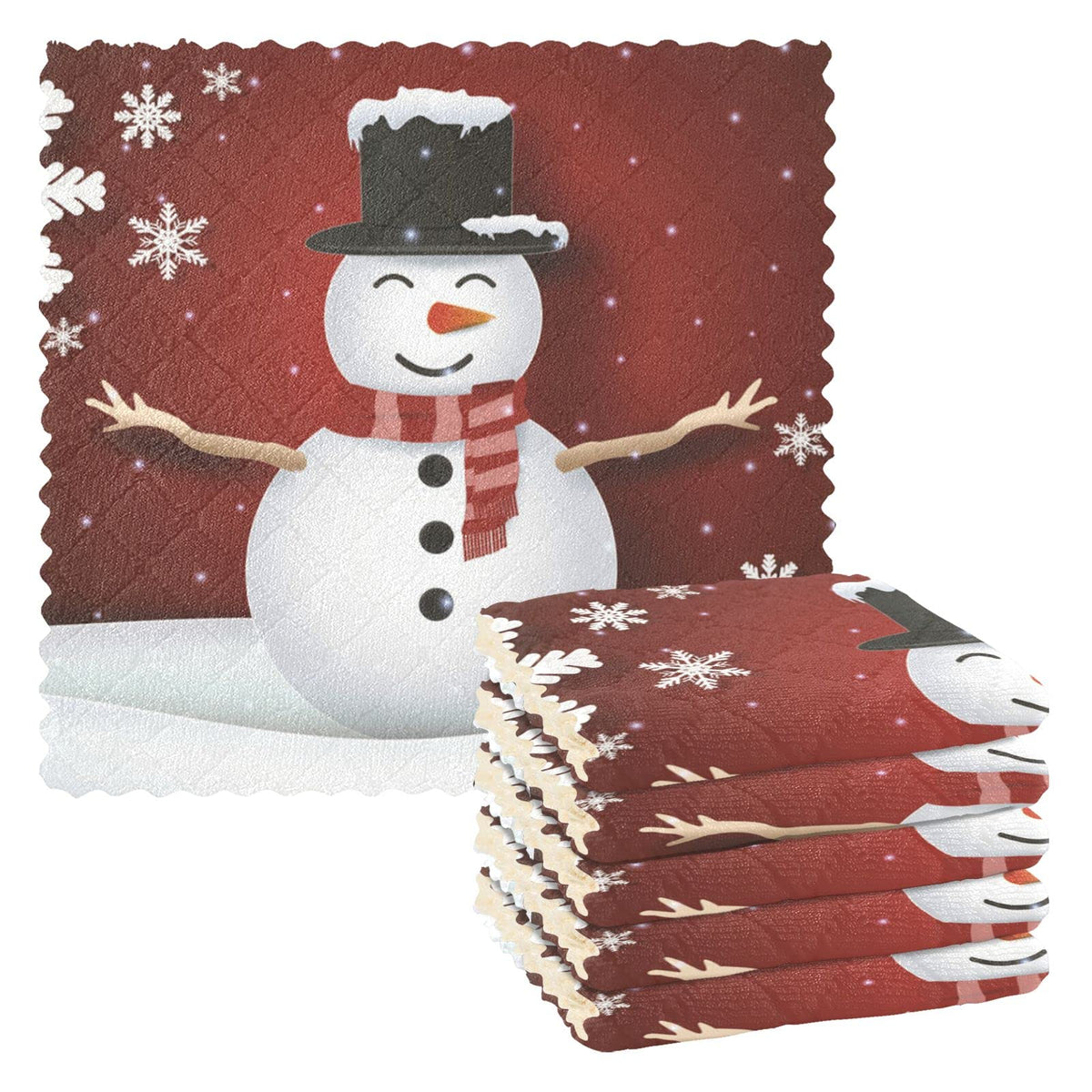 SUABO Snowman Kitchen Towels 6 Pack Christmas Dish Towels Reusable Cleaning Dish Cloths Dish Rag for Kitchen