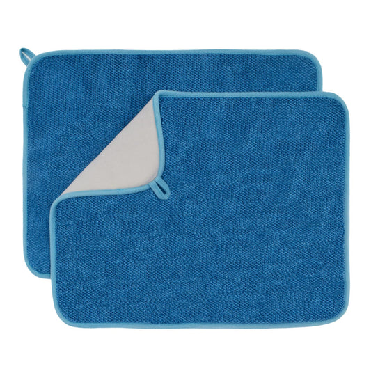 Dish Drying Mat for Kitchen Counter Microfiber Dish Drying Pad 2 Pack Large Size Absorbent Dishes Drainer Mats (blue)