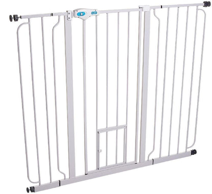 Carlson Adjustable Wide Walk-Thru Gate with Pet Door, White, 29-34Wx30H in