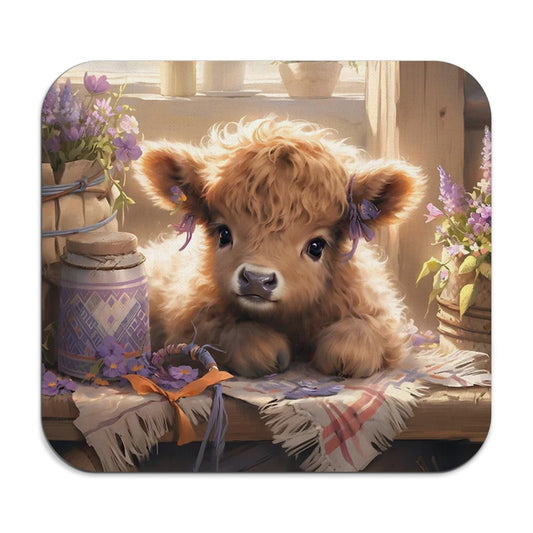 Veqzc Western Highland Cow Dish Drying Mat - Floral Cow Absorbent Dish Drying Mat for Kitchen Counter Coffee Maker Bar Mat for Countertops Dish Rack Drainer Mat Cow Decor 16x17.5 InJL-GZD