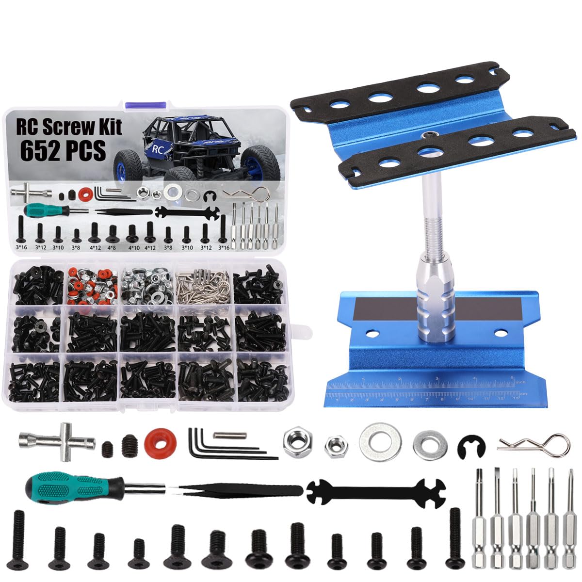 Universal RC Car Repair Kit with Stand and Screws