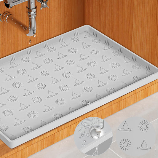 Doasuwish Under Sink Mat 34"x22"Waterproof Silicone Kitchen Sink Mat with Drain SpoutMultiple Uses Shelf Liner Drip Tray Under Sink Organizer Protector for Kitchen and Bathroom Cabinet