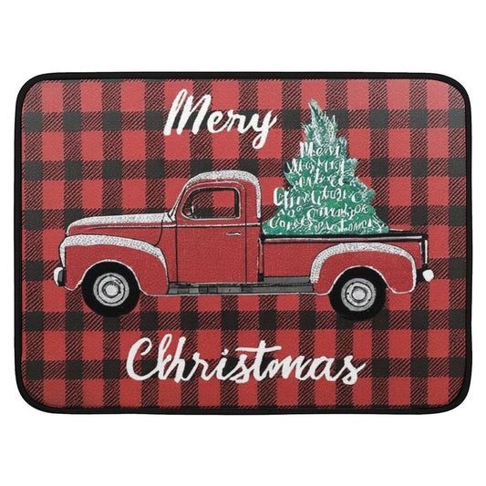 Christmas Truck Dish Drying Mat - 18" x 24" Microfiber Dish Mat Absorbent Drying Pad Heat-resistant Dish Drainer Mats for Kitchen Countertop