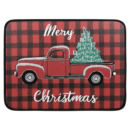 Christmas Truck Dish Drying Mat - 18" x 24" Microfiber Dish Mat Absorbent Drying Pad Heat-resistant Dish Drainer Mats for Kitchen Countertop